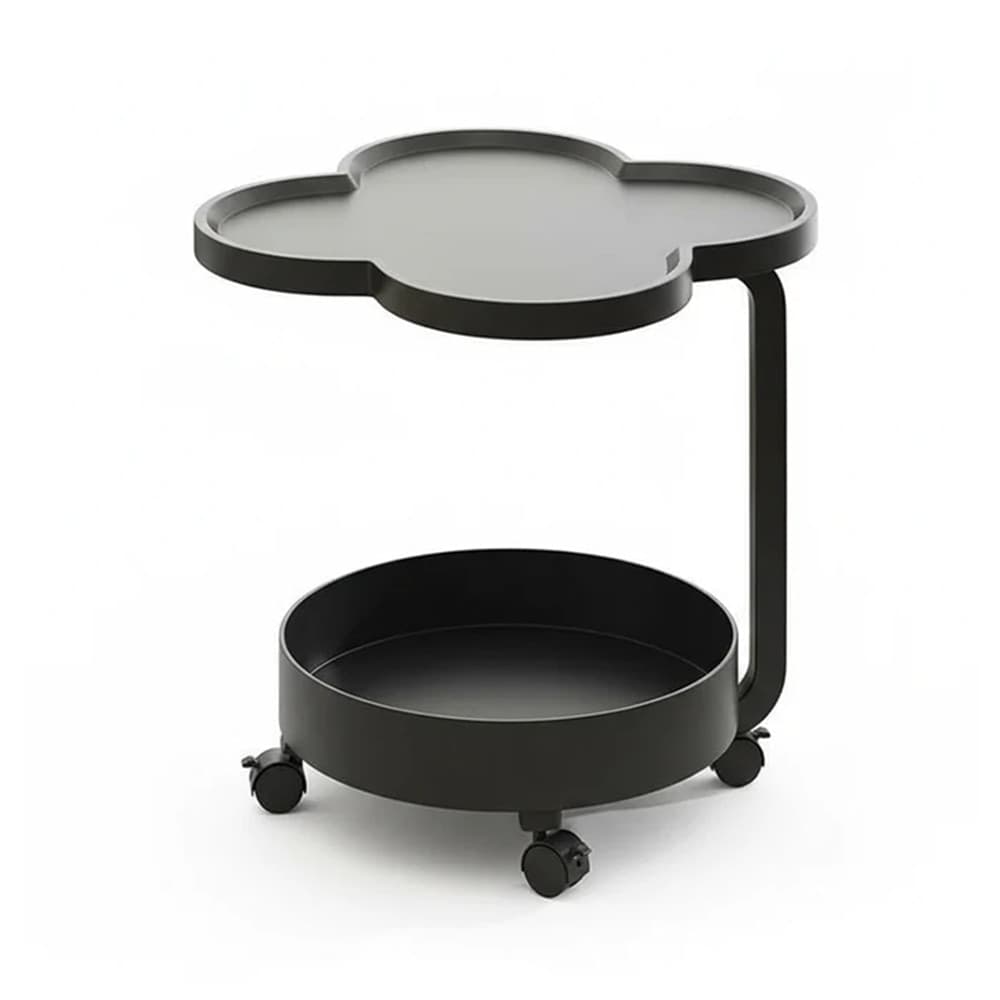 TAVOLINO MULTIFUNZIONALE A 2 LIVELLI CON RUOTE BORDO RIALZATO DESIGN MODERNO MINIMALISTA