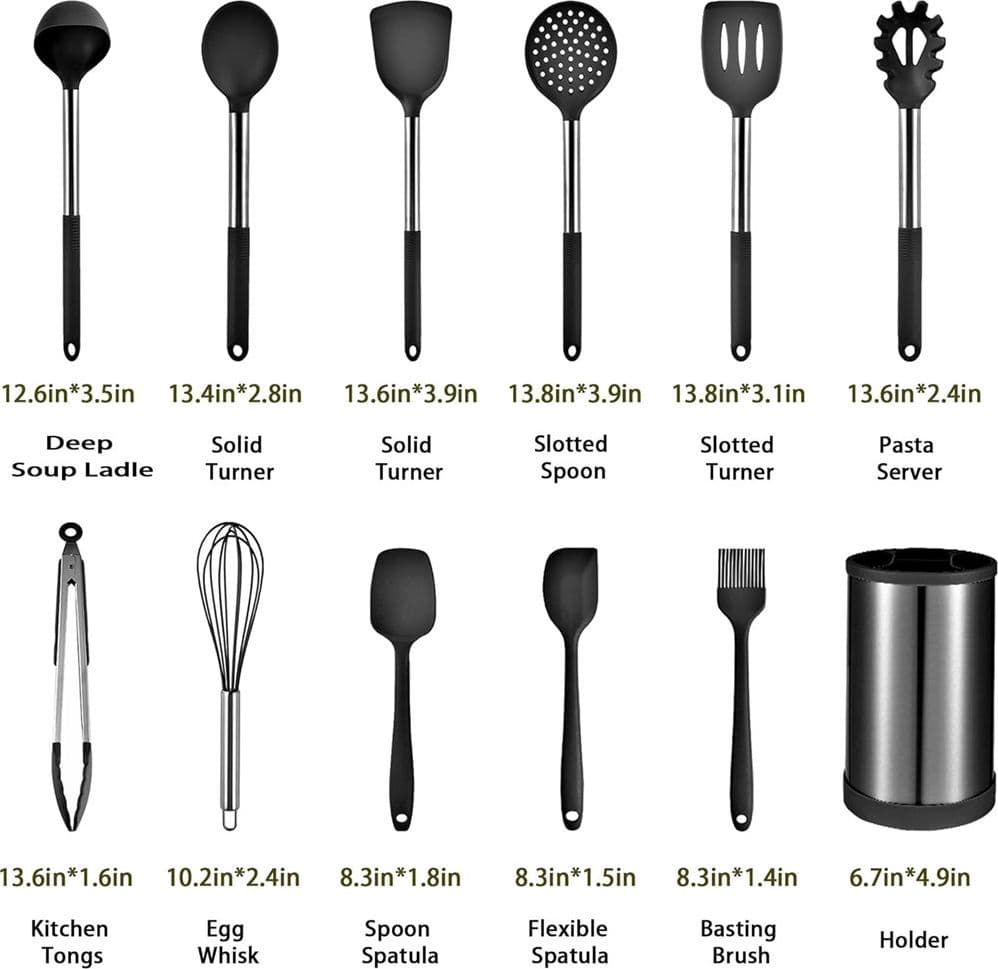 SET 12PZ UTENSILI DA CUCINA MESTOLI IN SILICONE ACCIAIO ANTIADERENTE PORTAPOSATE GIREVOLE in Spatole Trade Shop italia - Napoli, commercioVirtuoso.it