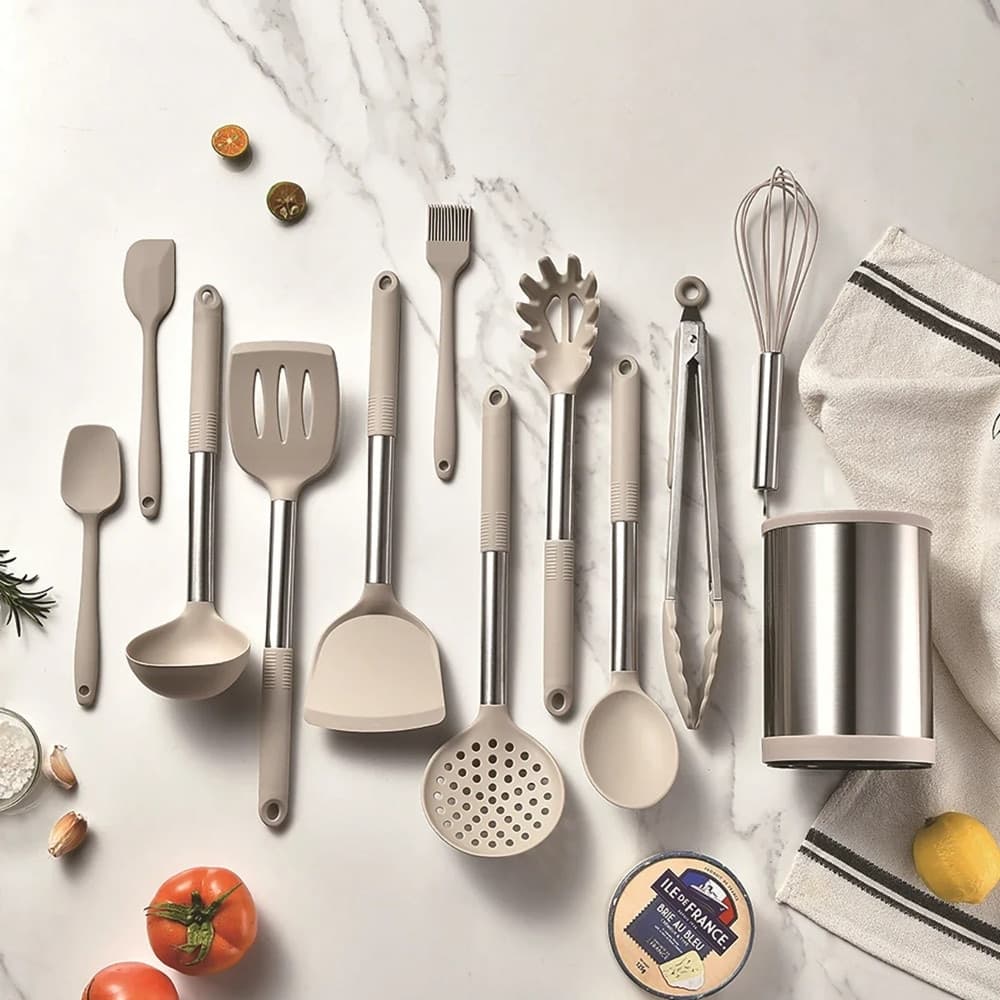 SET 12PZ UTENSILI DA CUCINA MESTOLI IN SILICONE ACCIAIO ANTIADERENTE PORTAPOSATE GIREVOLE in Spatole Trade Shop italia - Napoli, commercioVirtuoso.it