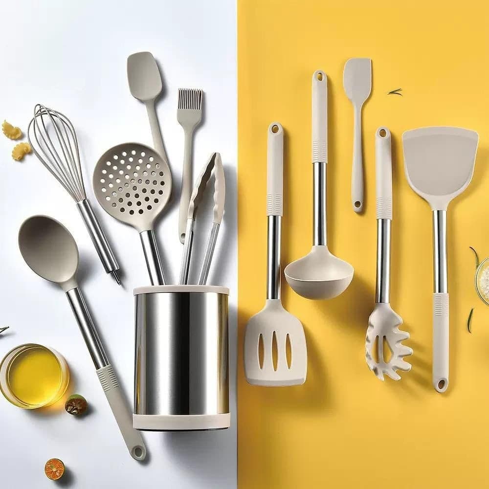 SET 12PZ UTENSILI DA CUCINA MESTOLI IN SILICONE ACCIAIO ANTIADERENTE PORTAPOSATE GIREVOLE in Spatole Trade Shop italia - Napoli, commercioVirtuoso.it