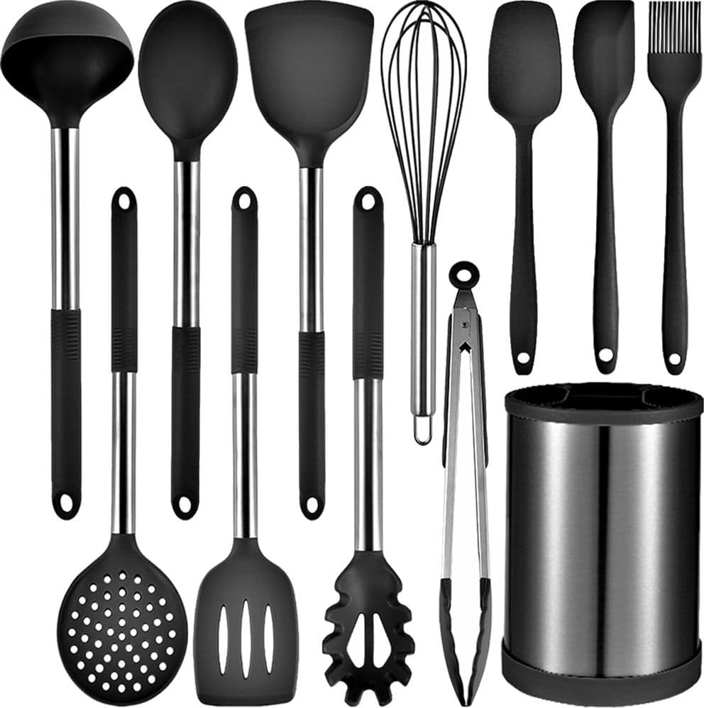 SET 12PZ UTENSILI DA CUCINA MESTOLI IN SILICONE ACCIAIO ANTIADERENTE PORTAPOSATE GIREVOLE in Spatole Trade Shop italia - Napoli, commercioVirtuoso.it