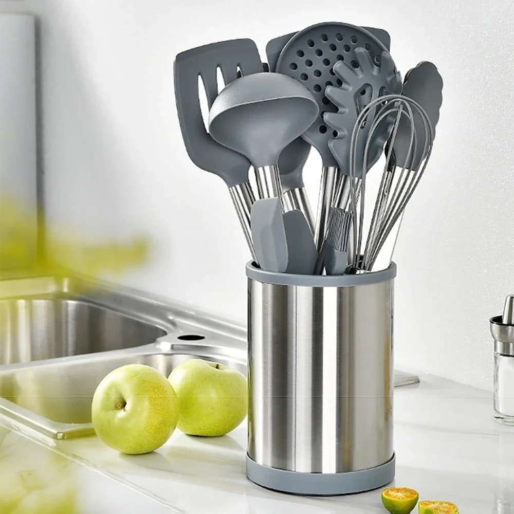 SET 12PZ UTENSILI DA CUCINA MESTOLI IN SILICONE ACCIAIO ANTIADERENTE PORTAPOSATE GIREVOLE in Spatole Trade Shop italia - Napoli, commercioVirtuoso.it