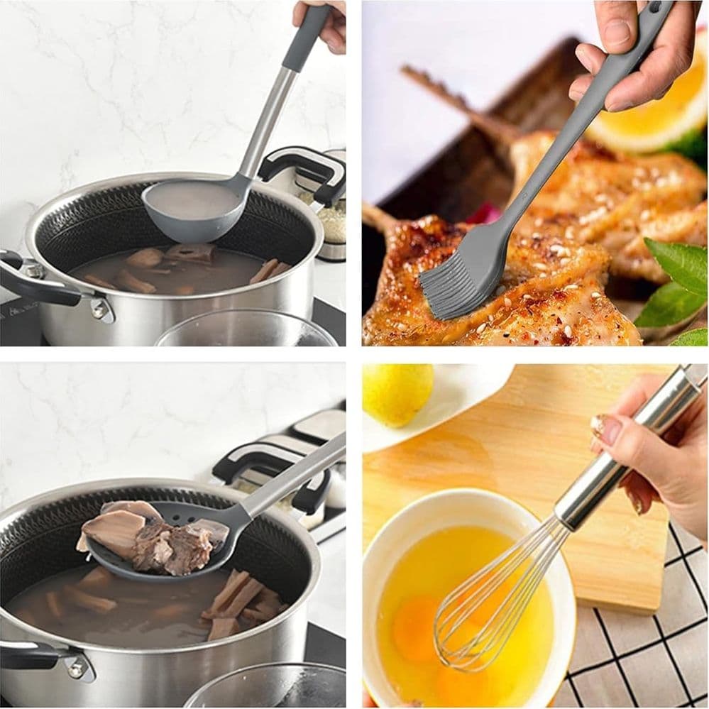 SET 12PZ UTENSILI DA CUCINA MESTOLI IN SILICONE ACCIAIO ANTIADERENTE PORTAPOSATE GIREVOLE in Spatole Trade Shop italia - Napoli, commercioVirtuoso.it
