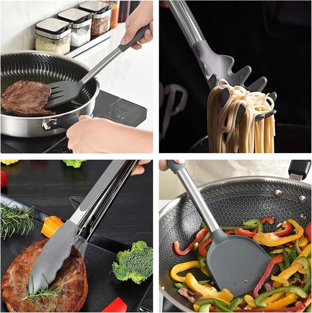 SET 12PZ UTENSILI DA CUCINA MESTOLI IN SILICONE ACCIAIO ANTIADERENTE PORTAPOSATE GIREVOLE in Spatole Trade Shop italia - Napoli, commercioVirtuoso.it