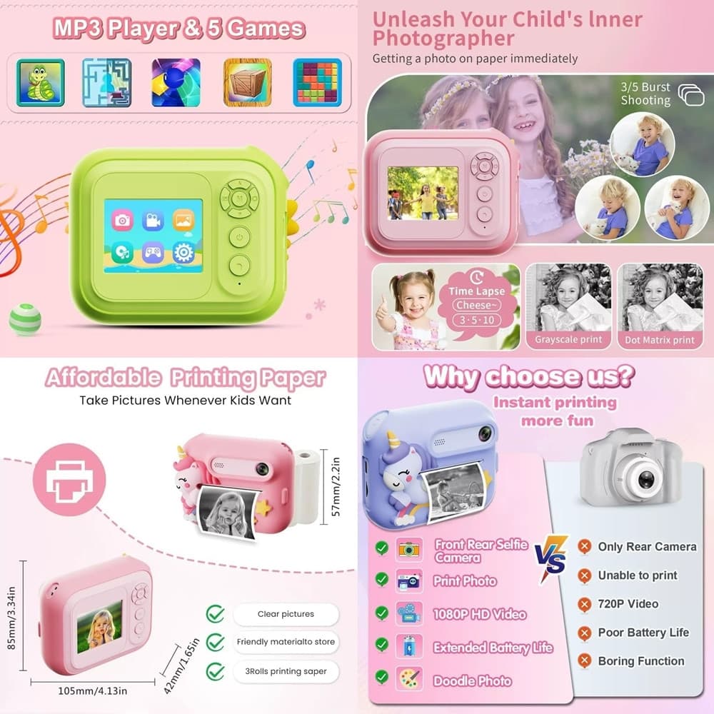 MINI MACCHINA FOTOGRAFICA PORTATILE DESIGN UNICORNO MULTIFUNZIONALE A BATTERIA PER BAMBINI in Fotocamere digitali Trade Shop italia - Napoli, commercioVirtuoso.it