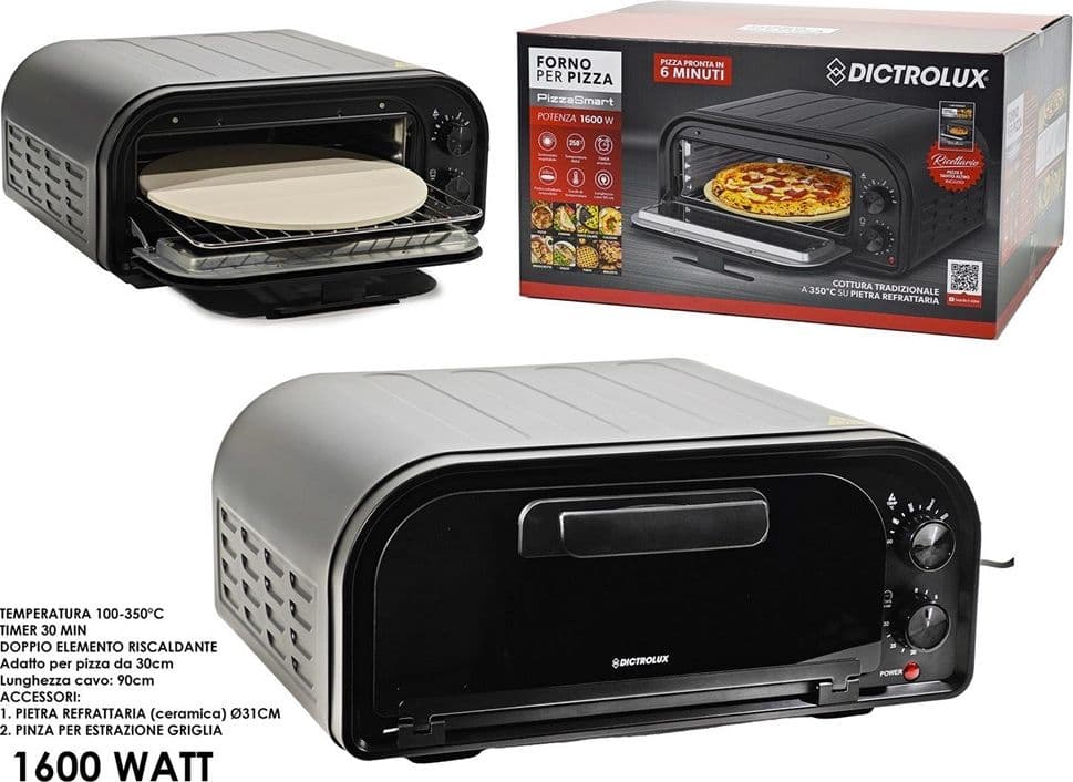 FORNO PER PIZZA CON PIETRA REFRATTARIA 1600W COTTURA RAPIDA DOPPIO ELEMENTO RISCALDANTE in Fornetti elettrici per pizza Trade Shop italia - Napoli, commercioVirtuoso.it