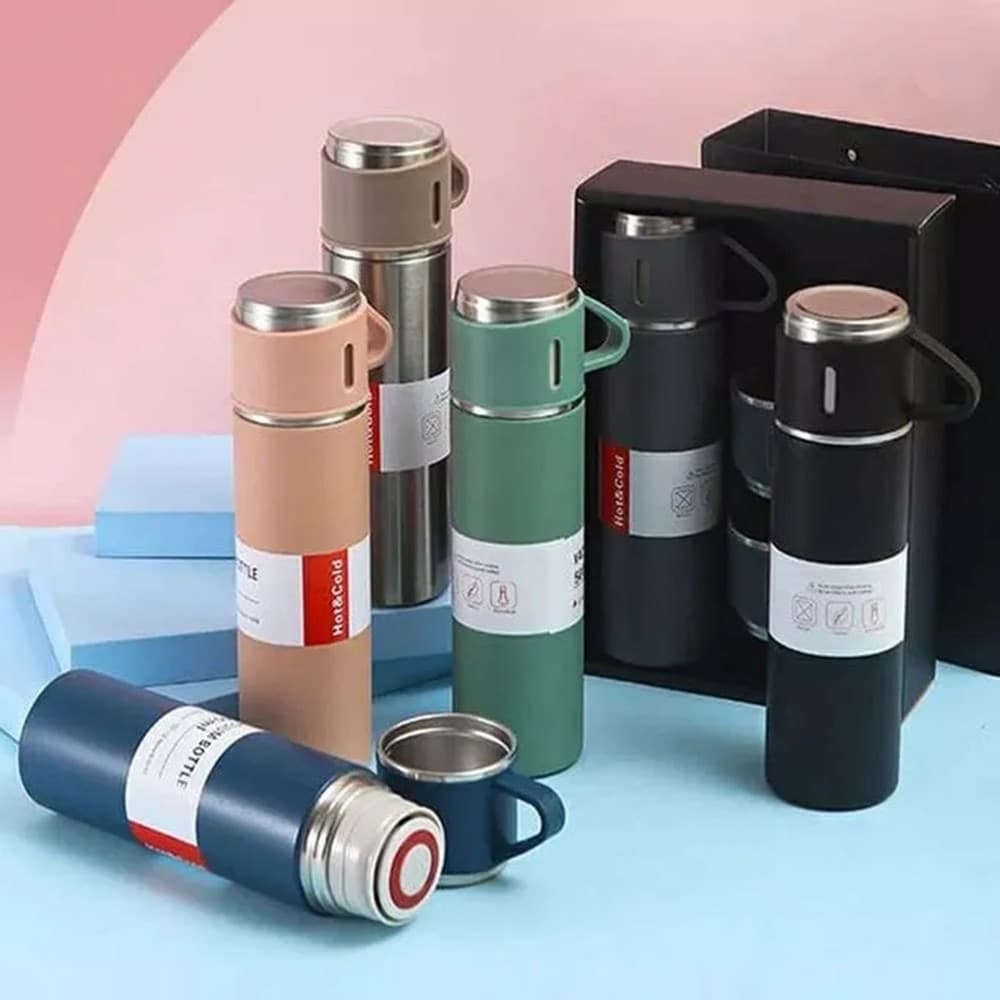SET THERMOS IN ACCIAIO INFRANGIBILE A DOPPIA PARETE DA 500 ML CON 2 TAZZE TERMICHE REGALO in Thermos per bibite Trade Shop italia - Napoli, commercioVirtuoso.it