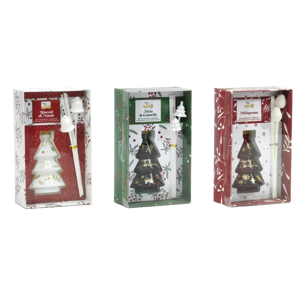 SET DIFFUSORE DI FRAGRANZA PER AMBIENTE FORMA ALBERO NATALIZIO DA 80ML CON 6 BASTONCINI in Accessori per la profumazione della casa Trade Shop italia - Napoli, commercioVirtuoso.it