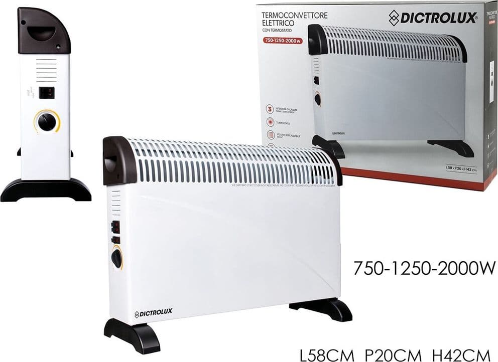 TERMOCONVETTORE ELETTRICO CON TERMOSTATO 3 LIVELLI DI CALORE 750-1250-2000W RISCALDA CASA in Stufe elettriche Trade Shop italia - Napoli, commercioVirtuoso.it