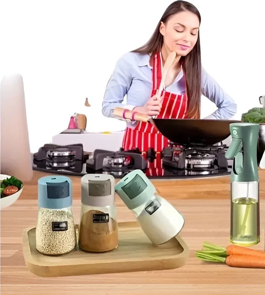 SET DISPENSER SPRAY PER OLIO CON 3 CONTENITORI DOSATORE PER CONDIMENTI SPEZIE SALE CUCINA in Dosatori ed erogatori per condimenti Trade Shop italia - Napoli, commercioVirtuoso.it