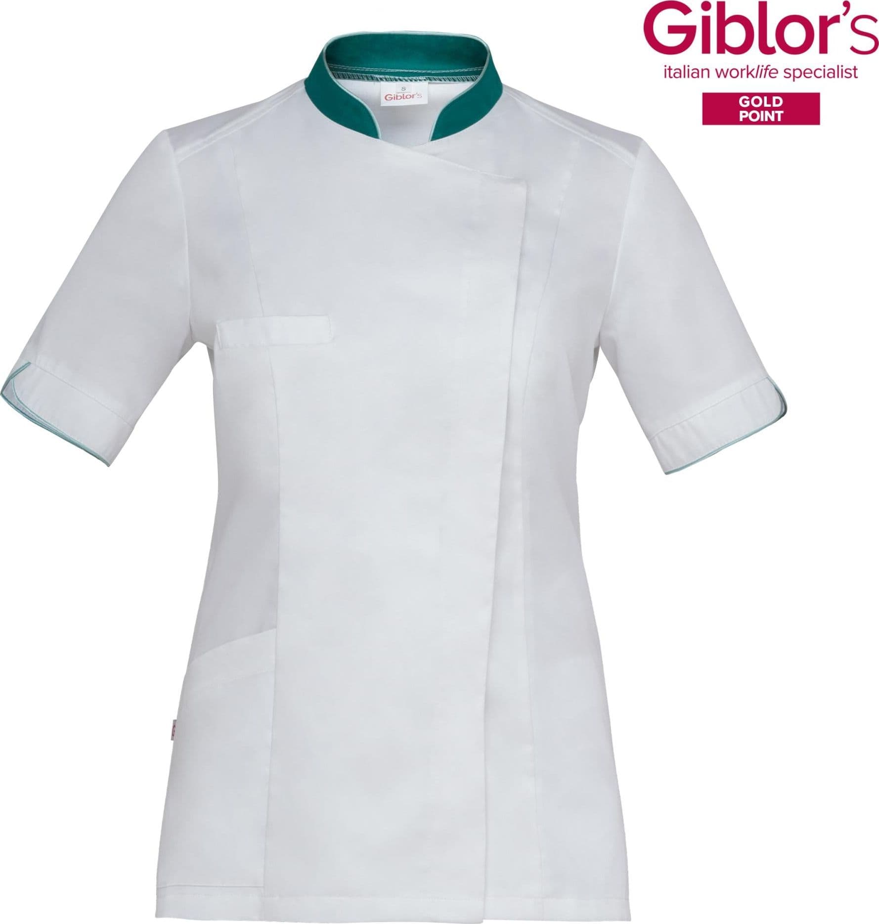 Casacca Donna Tania Bianco con Profili Verde Manica Corta Satin Facile Stiro Casacca Infermiera Casacca Medicale con inserti in Uniformi sanitarie - giacche Dresswork - Como, commercioVirtuoso.it