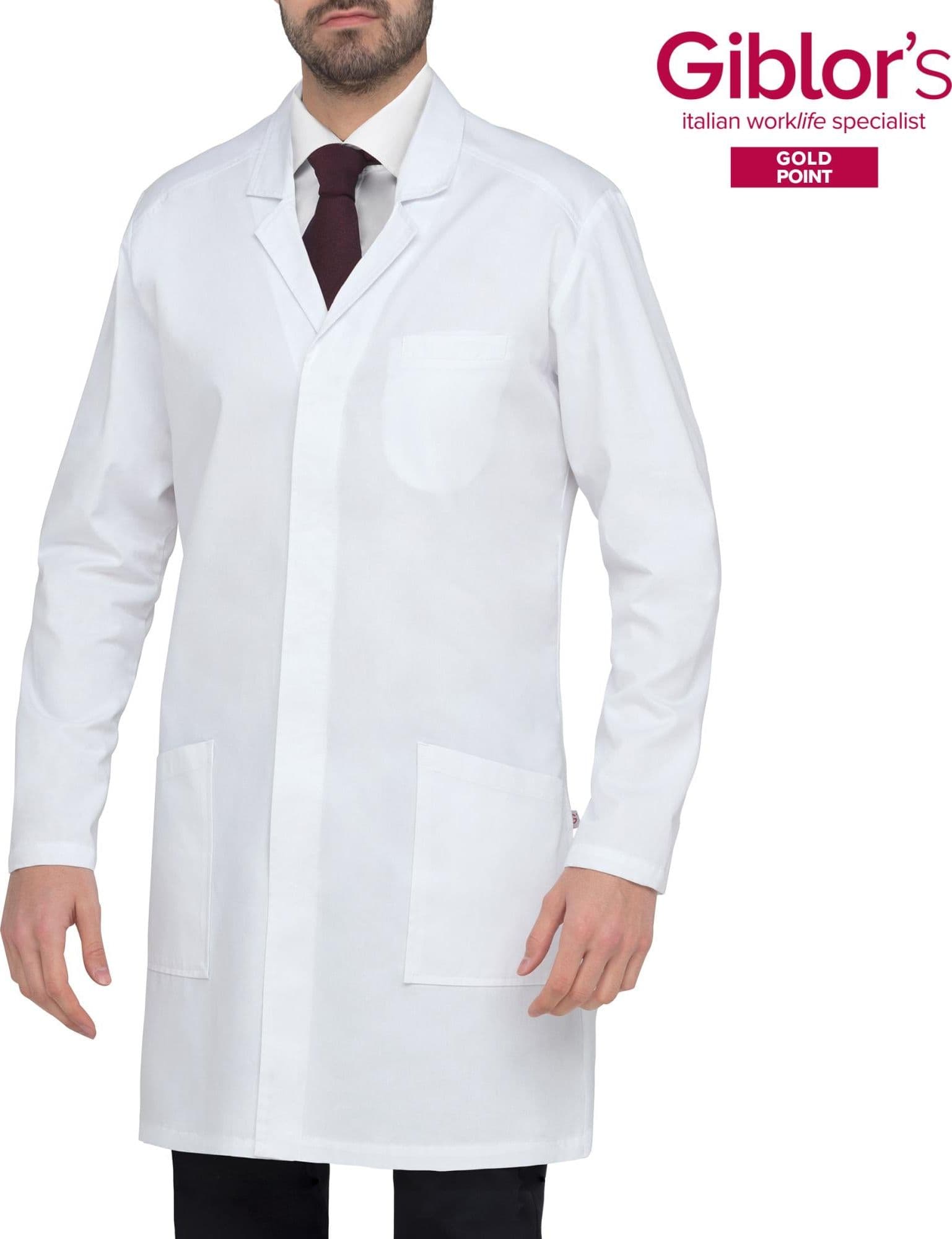 Camice Uomo Edoardo Bianco Cotone Camice Medico Bottoni Automatici in Camici da laboratorio Dresswork - Como, commercioVirtuoso.it