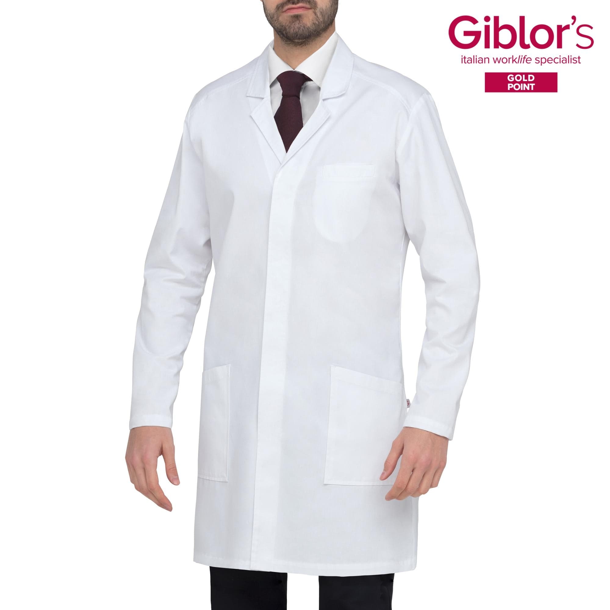 Camice Uomo Edoardo Bianco Cotone Camice Medico Bottoni Automatici in Camici da laboratorio Dresswork - Como, commercioVirtuoso.it
