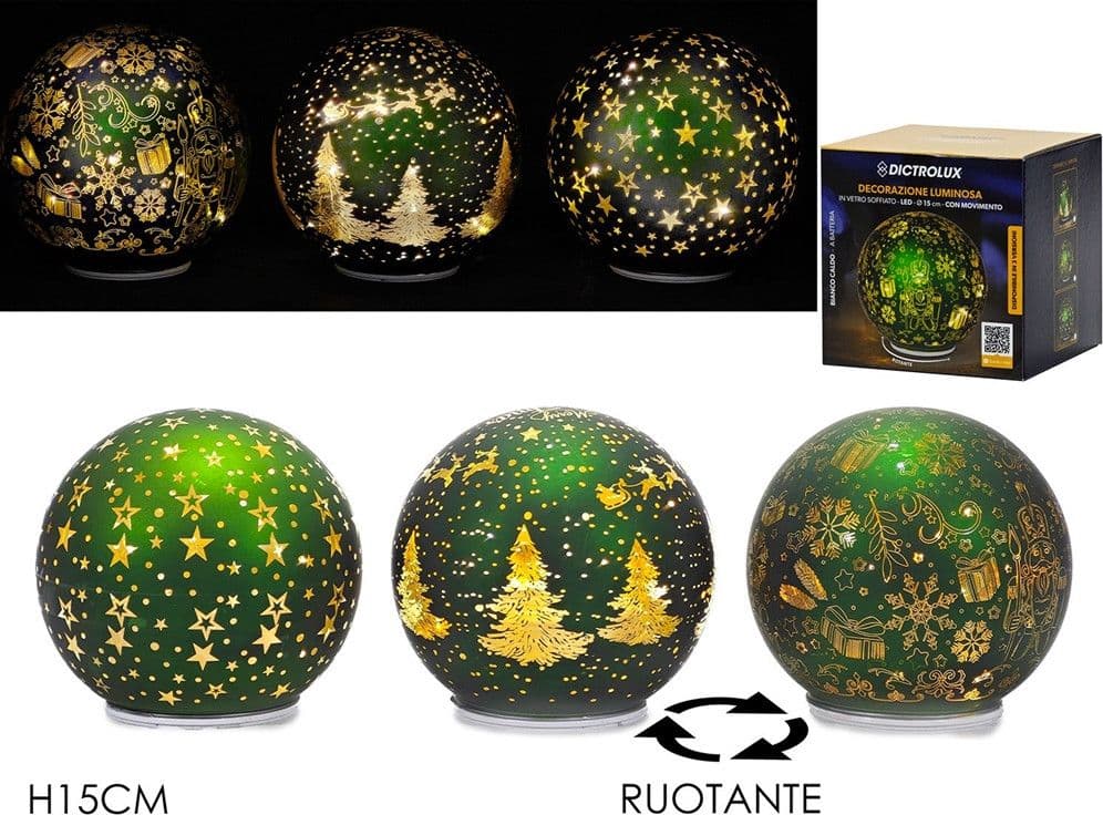 DECORAZIONE NATALIZIA LUMINOSA A LED BIANCO CALDO IN VETRO SOFFIATO VERDE H15CM ROTANTE in Catene luminose Trade Shop italia - Napoli, commercioVirtuoso.it