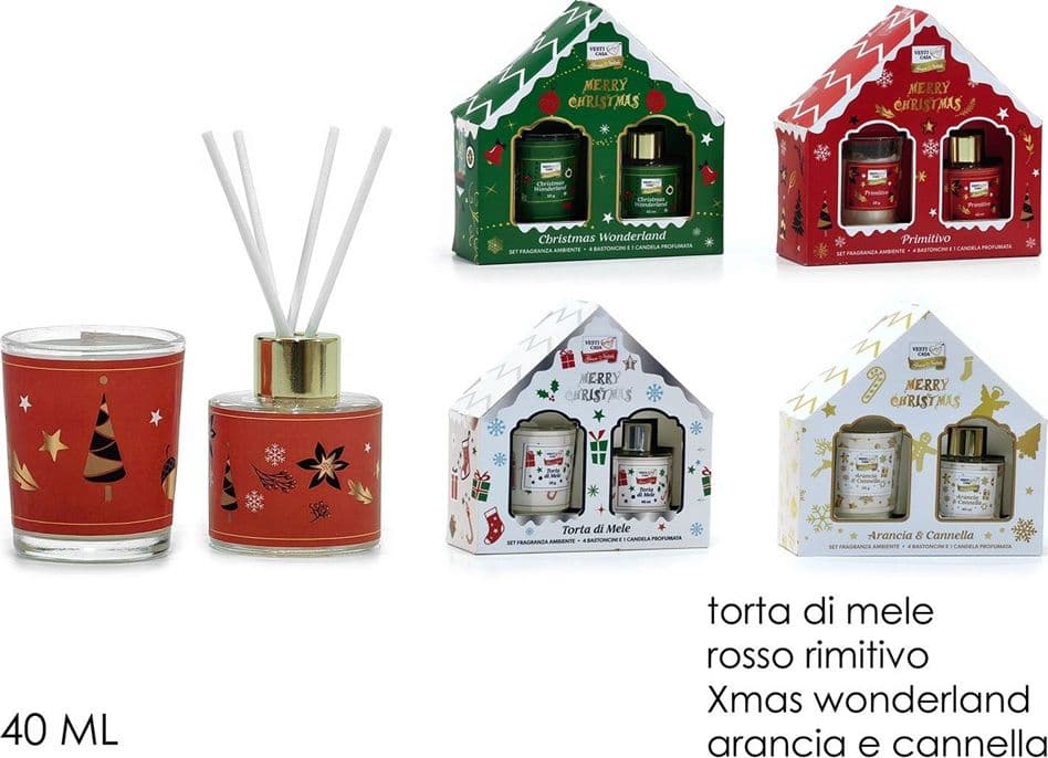 SET DIFFUSORE FRAGRANZA PER AMBIENTE NATALIZIO 40 ML CON 4 BASTONCINI CANDELA PROFUMATA in Accessori per la profumazione della casa Trade Shop italia - Napoli, commercioVirtuoso.it