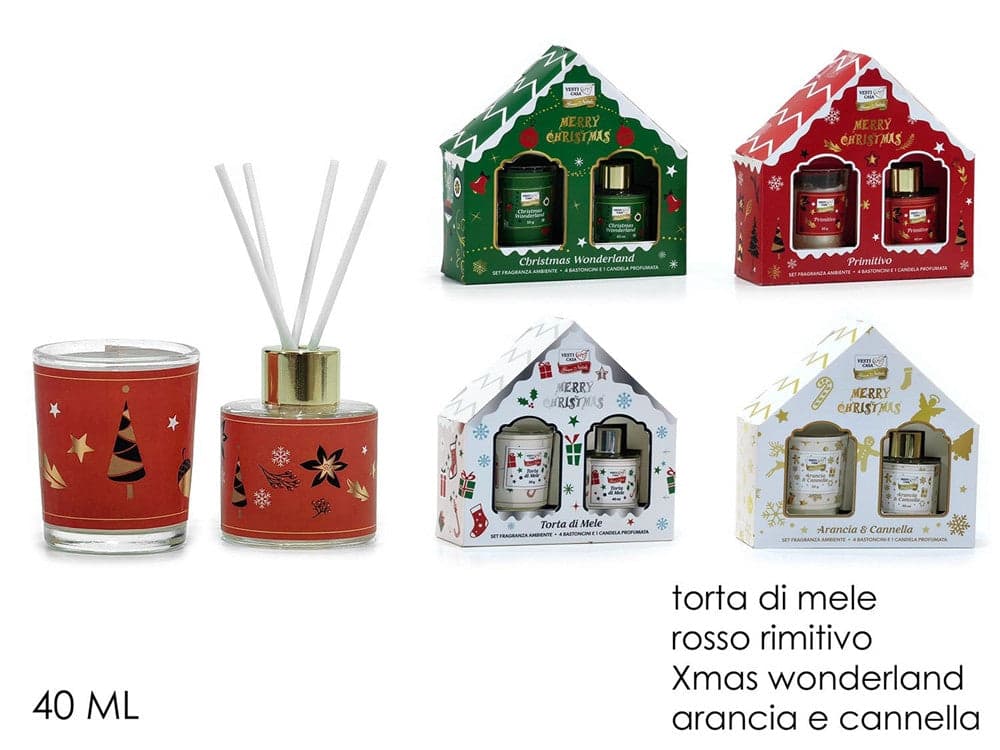 SET DIFFUSORE FRAGRANZA PER AMBIENTE NATALIZIO 40 ML CON 4 BASTONCINI CANDELA PROFUMATA in Accessori per la profumazione della casa Trade Shop italia - Napoli, commercioVirtuoso.it