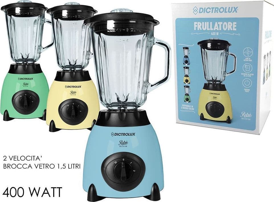 FRULLATORE ELETTRICO DESIGN ELEGANTE FUNZIONALE RETRÒ 400W 2 VELOCITÀ BROCCA VETRO 1,5LT in Frullatori da tavolo Trade Shop italia - Napoli, commercioVirtuoso.it