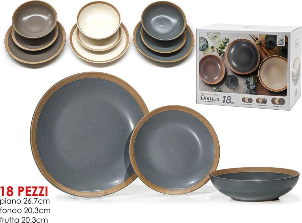 SET SERVIZIO DI PIATTI IN STONEWARE 18 PZ DA TAVOLA DESIGN CLASSICO ELEGANTE CON BORDO in Servizi di piatti Trade Shop italia - Napoli, commercioVirtuoso.it