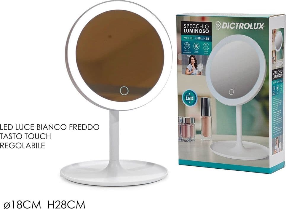 SPECCHIO LUMINOSO 26 LED CONTROLLO TOUCH DIMMERABILE REGOLABILE LUCE BIANCO FREDDO in Luci da specchio Trade Shop italia - Napoli, commercioVirtuoso.it