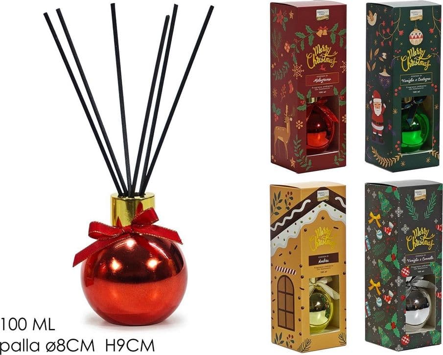 DIFFUSORE FRAGRANZA PER AMBIENTI NATALIZIA 100ML A FORMA DI PALLA CON BASTONCINI 4 COLORI in Accessori per la profumazione della casa Trade Shop italia - Napoli, commercioVirtuoso.it