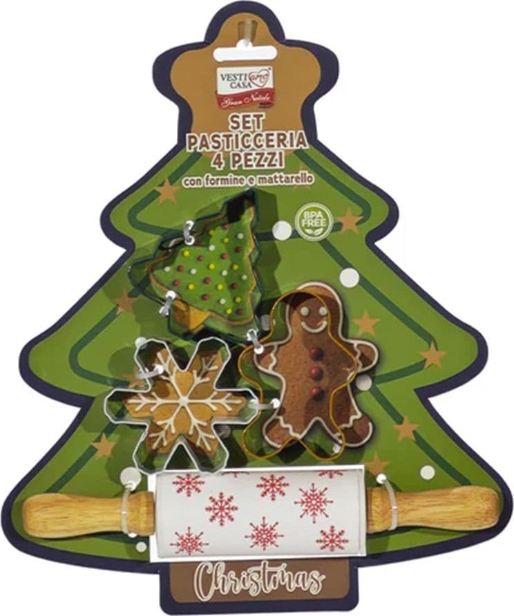 SET 4 PEZZI PASTICCERIA CON FORMINE TEMA NATALIZIE PER DOLCI + MATTERELLO IN SILICONE in Formine per biscotti Trade Shop italia - Napoli, commercioVirtuoso.it