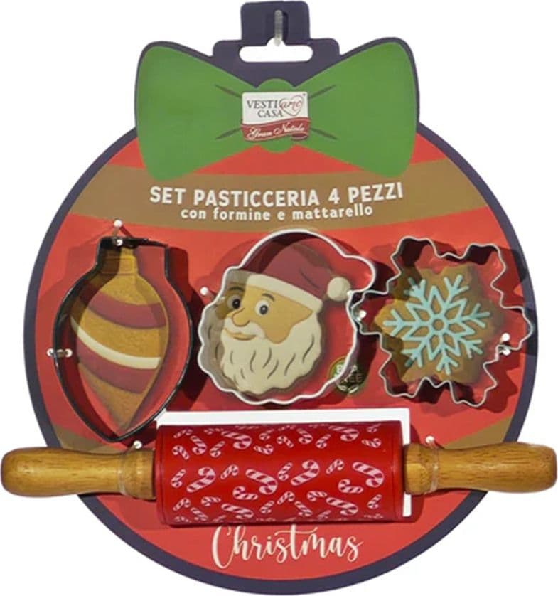 SET 4 PEZZI PASTICCERIA CON FORMINE TEMA NATALIZIE PER DOLCI + MATTERELLO IN SILICONE in Formine per biscotti Trade Shop italia - Napoli, commercioVirtuoso.it