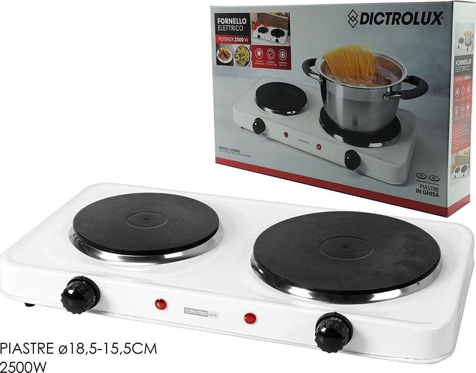 FORNELLO CON DOPPIA PIASTRA IN GHISA ELETTRICA Ø15,5-18,5CM 2 TERMOSTATI REGOLABILI 2500W in prodotto Trade Shop italia - Napoli, commercioVirtuoso.it