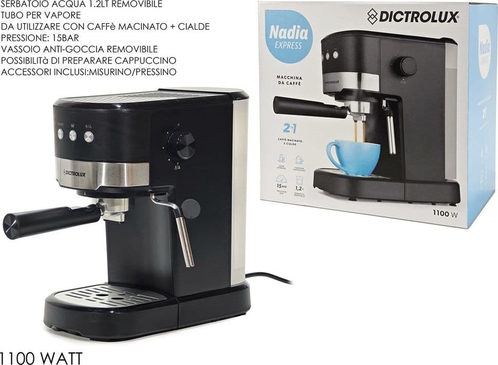 MACCHINA DA CAFFÈ MACINATO O CIALDE ESPRESSO 2IN1 1100W 15 BAR SERBATOIO 1,2LT RIMOVIBILE in Macchine da caffè superautomatiche Trade Shop italia - Napoli, commercioVirtuoso.it