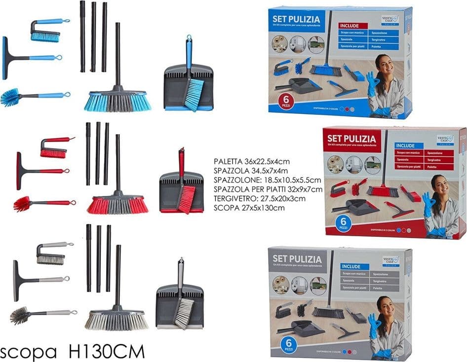 SET PULIZIA CASA 6 PZ CON PALETTA SPAZZOLA SPAZZOLONE SPAZZOLINA PIATTI TERGIVETRO SCOPA in Set scopino e paletta Trade Shop italia - Napoli, commercioVirtuoso.it