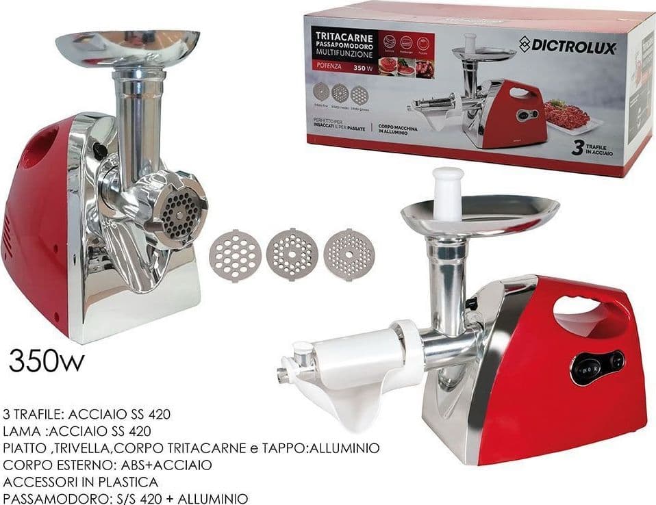TRITACARNE PASSAPOMODORO MULTIFUNZIONE 350 WATT 3 TRAFILE IN ACCIAIO PER INSACCATI PASSATE in Tritacarne Trade Shop italia - Napoli, commercioVirtuoso.it