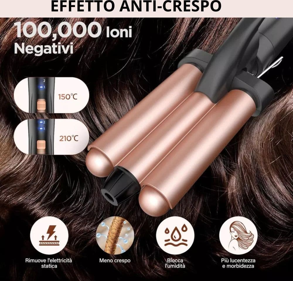 SET 5IN1 PIASTRA CAPELLI 3 CONI ARRICCIACAPELLI LISCI ONDE CERAMICA RISCALDAMENTO RAPIDO in Arricciacapelli Trade Shop italia - Napoli, commercioVirtuoso.it