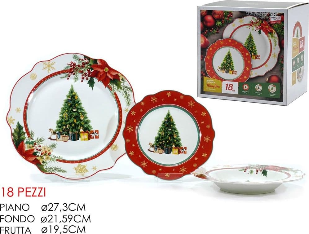 SERVIZIO DI PIATTI NATALIZI DA 18PZ IN PORCELLANA PER FESTIVITÀ DESIGN ONDULATO ELEGANTE in Servizi di piatti Trade Shop italia - Napoli, commercioVirtuoso.it