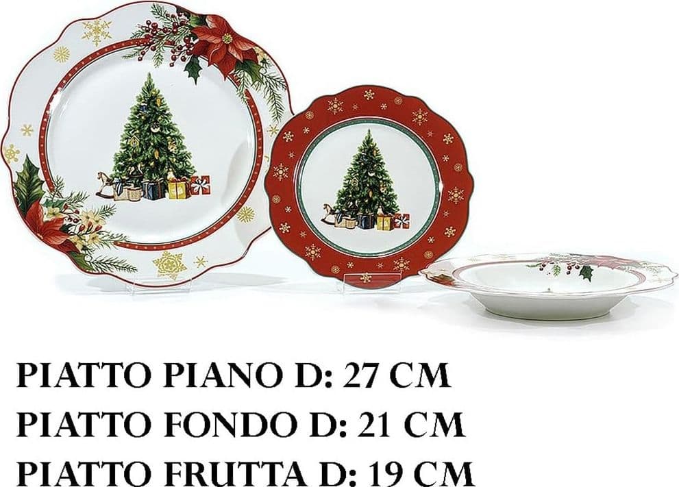 SERVIZIO DI PIATTI NATALIZI DA 18PZ IN PORCELLANA PER FESTIVITÀ DESIGN ONDULATO ELEGANTE in Servizi di piatti Trade Shop italia - Napoli, commercioVirtuoso.it