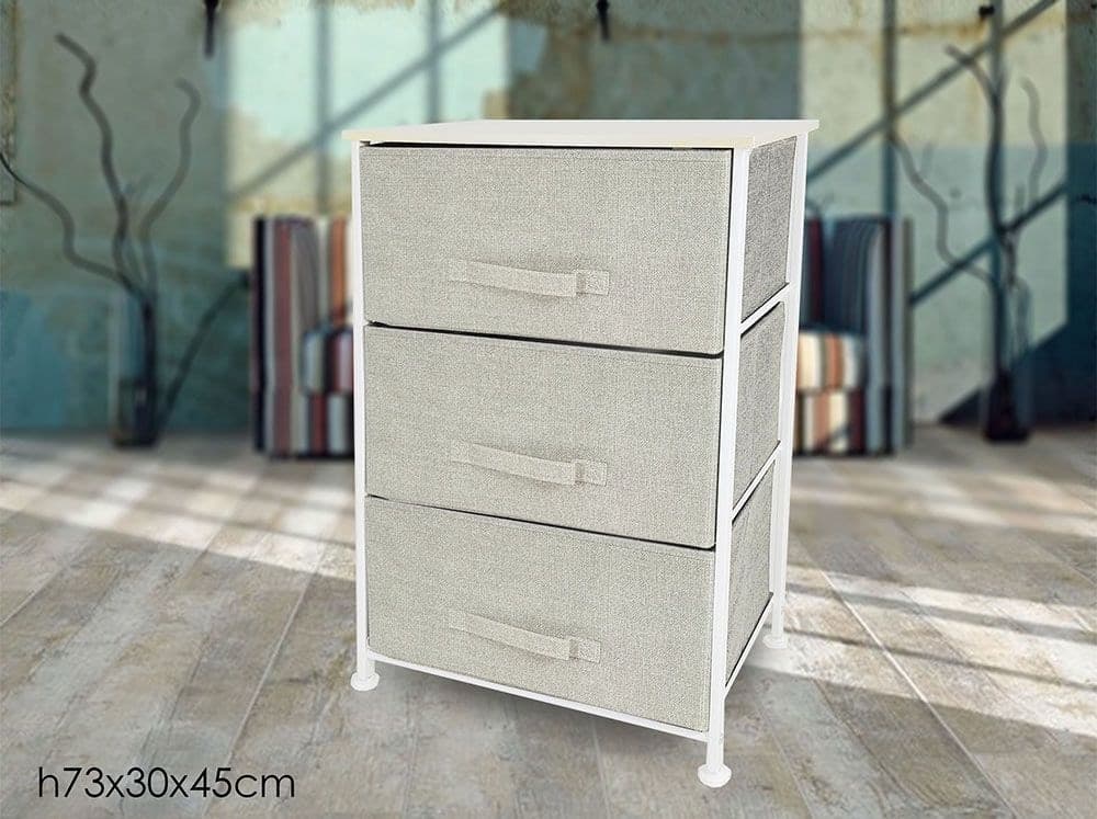 MOBILETTO MULTIUSO CON 3 CASSETTI IN TESSUTO BEIGE DESIGN SALVASPAZIO CASA H73X45X30CM in Comò e cassettiere Trade Shop italia - Napoli, commercioVirtuoso.it