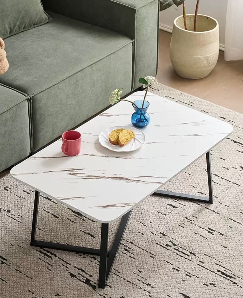 TAVOLINO RETTANGOLARE BASSO CON PIANO EFFETTO MARMO GAMBE INCROCIATE PER SOGGIORNO SALOTTO in Tavolini da caffè Trade Shop italia - Napoli, commercioVirtuoso.it