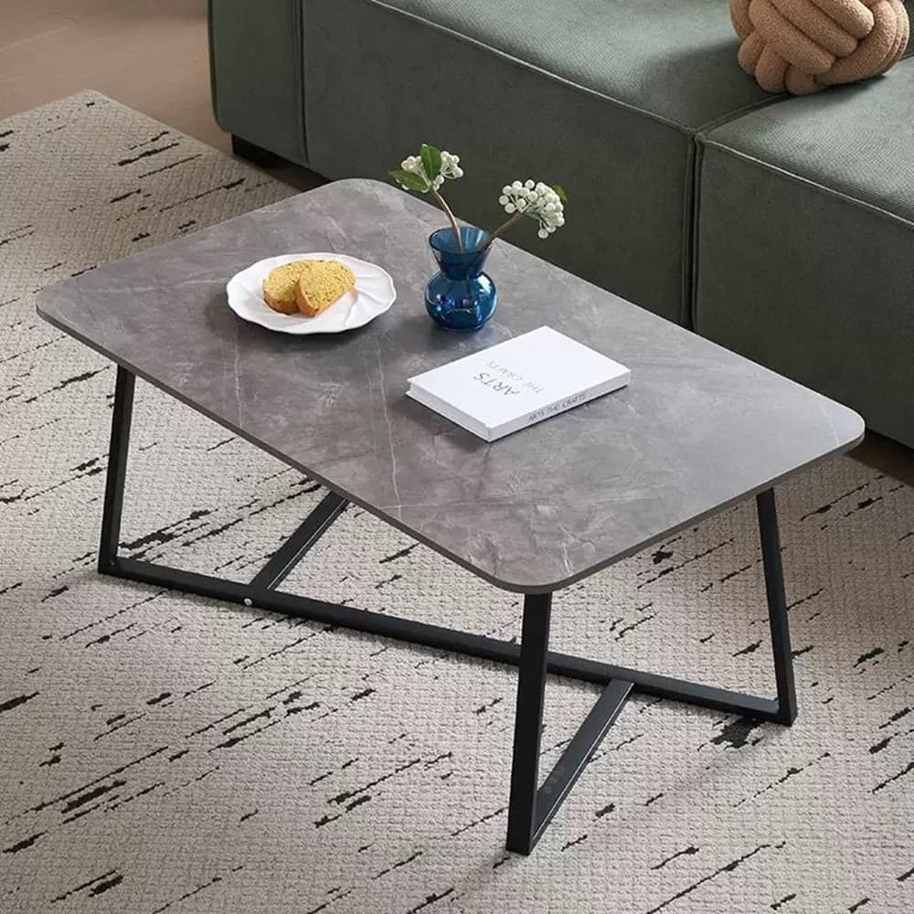 TAVOLINO RETTANGOLARE BASSO CON PIANO EFFETTO MARMO GAMBE INCROCIATE PER SOGGIORNO SALOTTO in Tavolini da caffè Trade Shop italia - Napoli, commercioVirtuoso.it