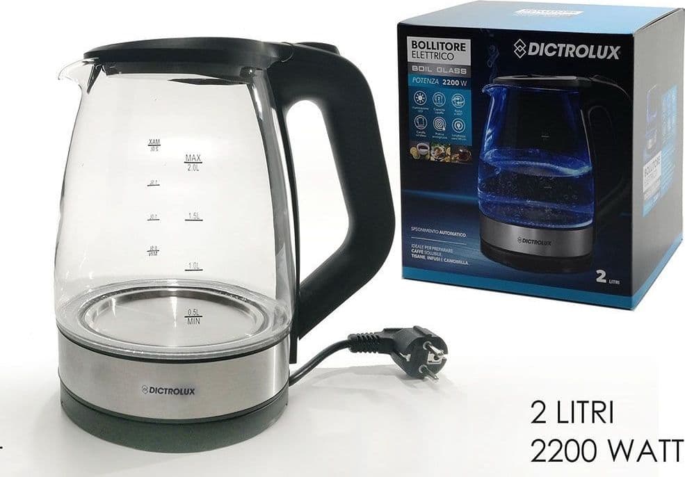 BOLLITORE ELETTRICO IN VETRO 2 LT 2200W SPEGNIMENTO AUTOMATICO PER CAFFÈ SOLUBILE TISANE in Bollitori Trade Shop italia - Napoli, commercioVirtuoso.it