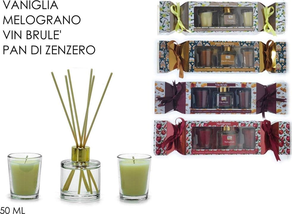 SET FRAGRANZA AMBIENTE DIFFUSORE CON 6 BASTONCINI 2 CANDELE PROFUMATE CASA CENTROTAVOLA in Accessori per la profumazione della casa Trade Shop italia - Napoli, commercioVirtuoso.it
