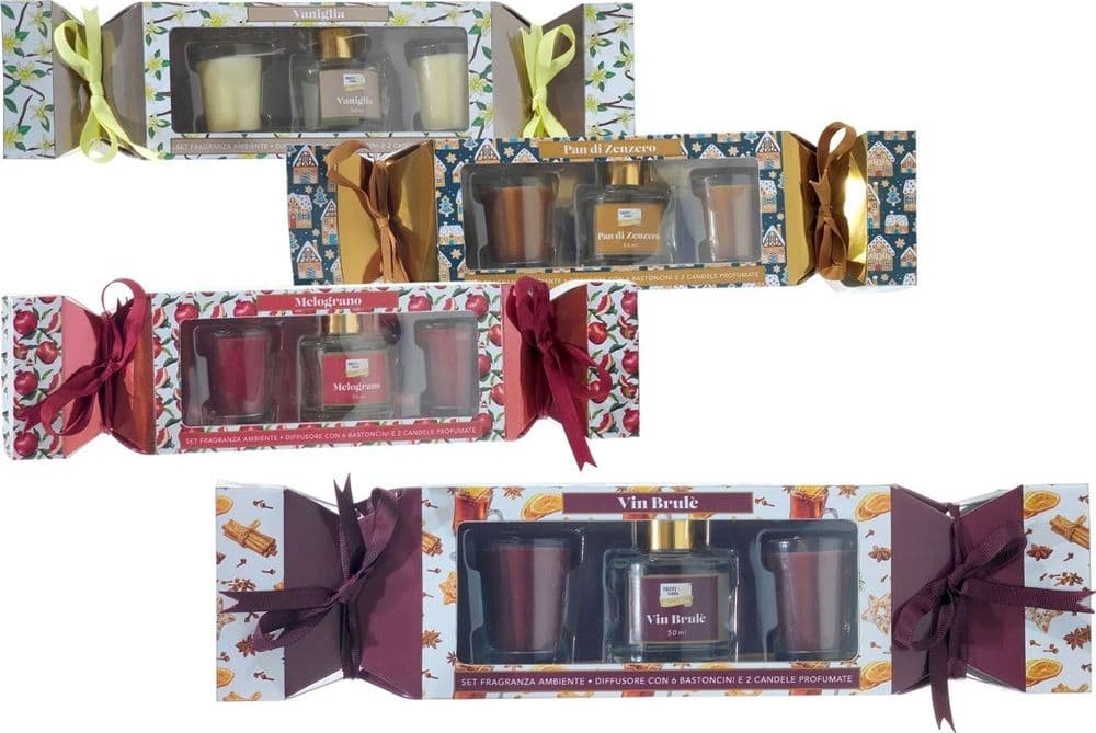 SET FRAGRANZA AMBIENTE DIFFUSORE CON 6 BASTONCINI 2 CANDELE PROFUMATE CASA CENTROTAVOLA in Accessori per la profumazione della casa Trade Shop italia - Napoli, commercioVirtuoso.it