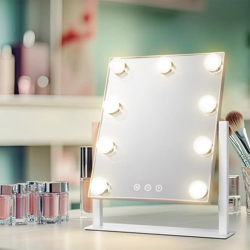 SPECCHIO LUMINOSO 9 LED TOUCH DIMMERABILE USB DESIGN STILE HOLLYWOOD 3 TEMPERATURE DI LUCE in Specchi da tavolo Trade Shop italia - Napoli, commercioVirtuoso.it