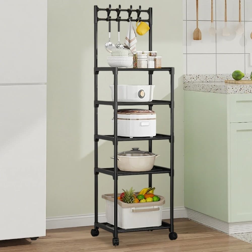 CARRELLO PORTAOGGETTI A 5 RIPIANI SCAFFALE MULTIUSO CON RUOTE GANCI PER CUCINA BAGNO NERO in Carrelli porta oggetti Trade Shop italia - Napoli, commercioVirtuoso.it