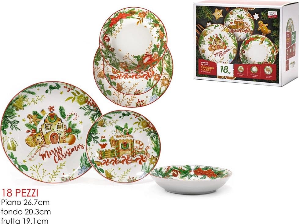 SERVIZIO DI PIATTI DA TAVOLA IN PORCELLANA 18 PEZZI DECORAZIONI PAN DI ZENZERO NATALIZIE in Servizi di piatti Trade Shop italia - Napoli, commercioVirtuoso.it
