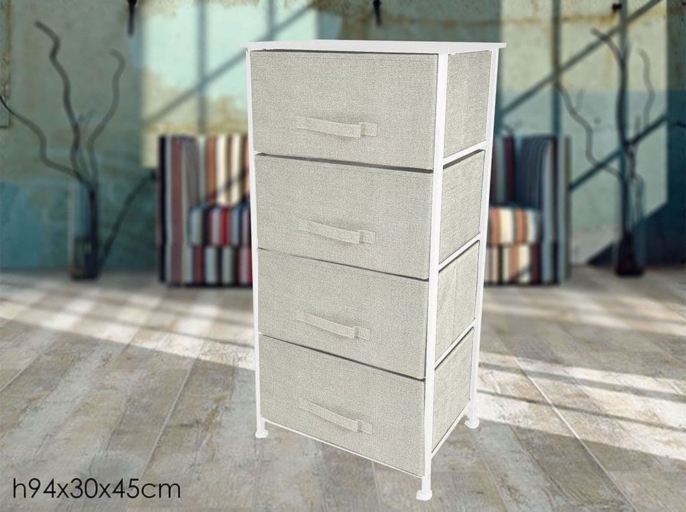 MOBILETTO MULTIUSO CON 4 CASSETTI IN TESSUTO BEIGE DESIGN SALVASPAZIO CASA H94X30X45CM in Comò e cassettiere Trade Shop italia - Napoli, commercioVirtuoso.it
