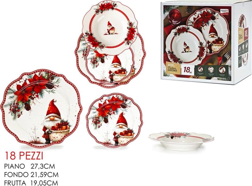 SERVIZIO PIATTI DA TAVOLA IN PORCELLANA 18PZ MOTIVO NATALIZIO CON GNOMI BORDI ONDULATI in Servizi di piatti Trade Shop italia - Napoli, commercioVirtuoso.it