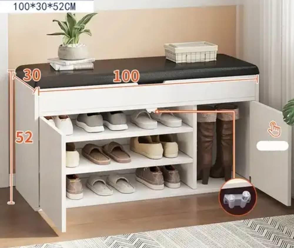 PANCA SCARPIERA INGRESSO CON SCAFFALE A 3 LIVELLI 2 PORTE CON CUSCINO MORBIDO 100X30X52CM in Panche contenitore Trade Shop italia - Napoli, commercioVirtuoso.it