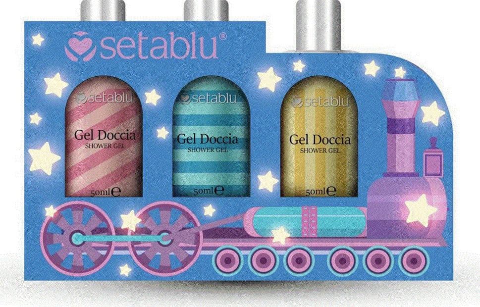 SET IDEA REGALO DA 3 PZ FLACONI GEL DOCCIA DA 50ML CONFEZIONE COLORATA A TEMA TRENINO - 2