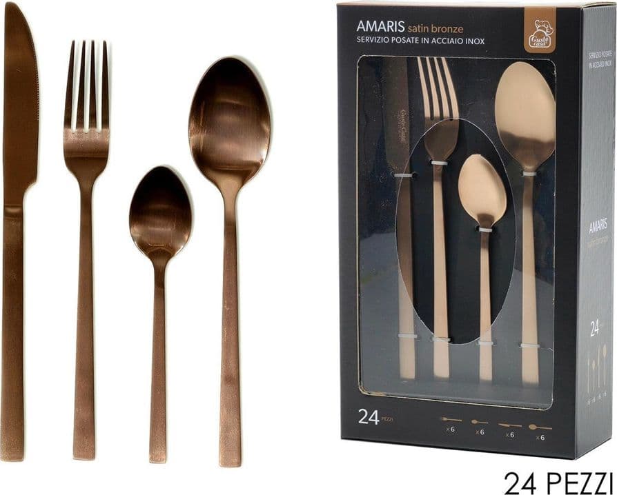 SET SERVIZIO DI POSATE IN ACCIAIO INOX BRONZO SATINATO DA 24PZ STILE ELEGANTE RAFFINATO in Set di posate miste Trade Shop italia - Napoli, commercioVirtuoso.it