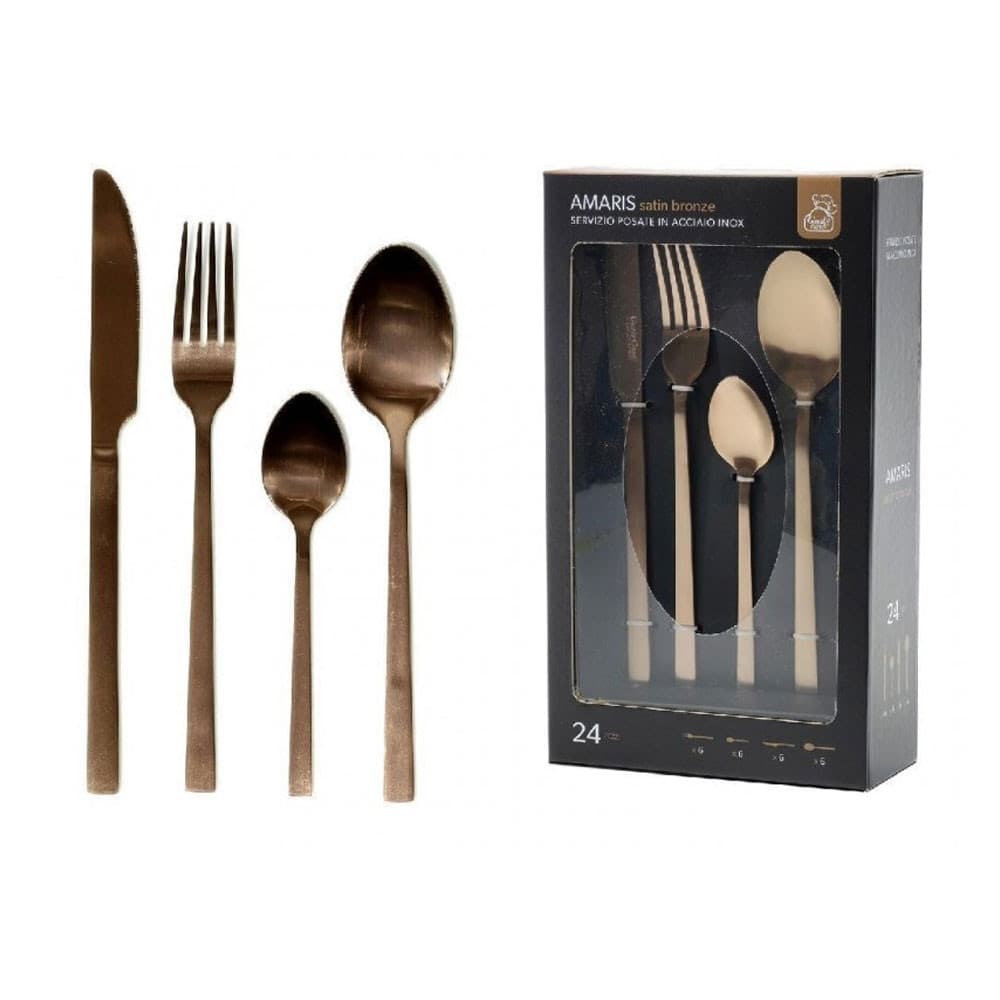 SET SERVIZIO DI POSATE IN ACCIAIO INOX BRONZO SATINATO DA 24PZ STILE ELEGANTE RAFFINATO in Set di posate miste Trade Shop italia - Napoli, commercioVirtuoso.it