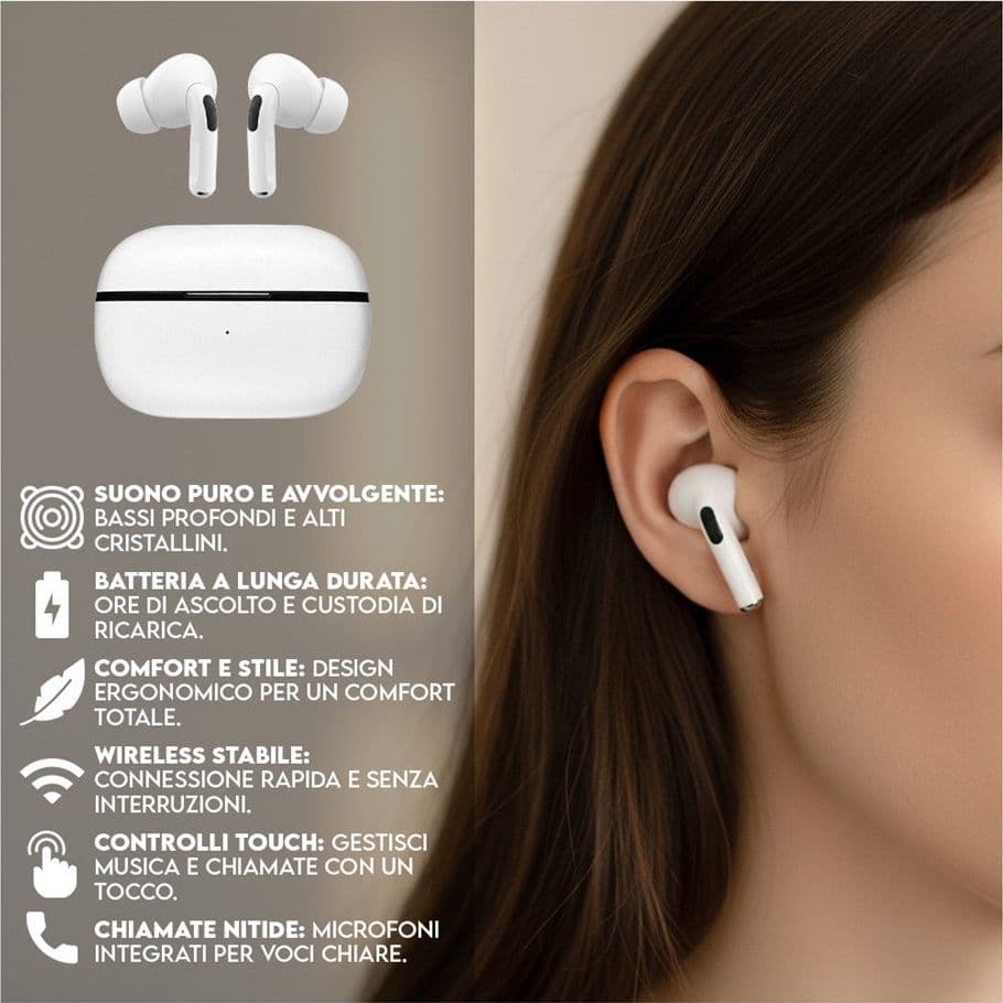 CUFFIETTE AURICOLARI WIRELESS G66 MICROFONO HD BASSI STEREO TRADUTTORE AI CONTROLLO TOUCH in Cuffie In-Ear Trade Shop italia - Napoli, commercioVirtuoso.it