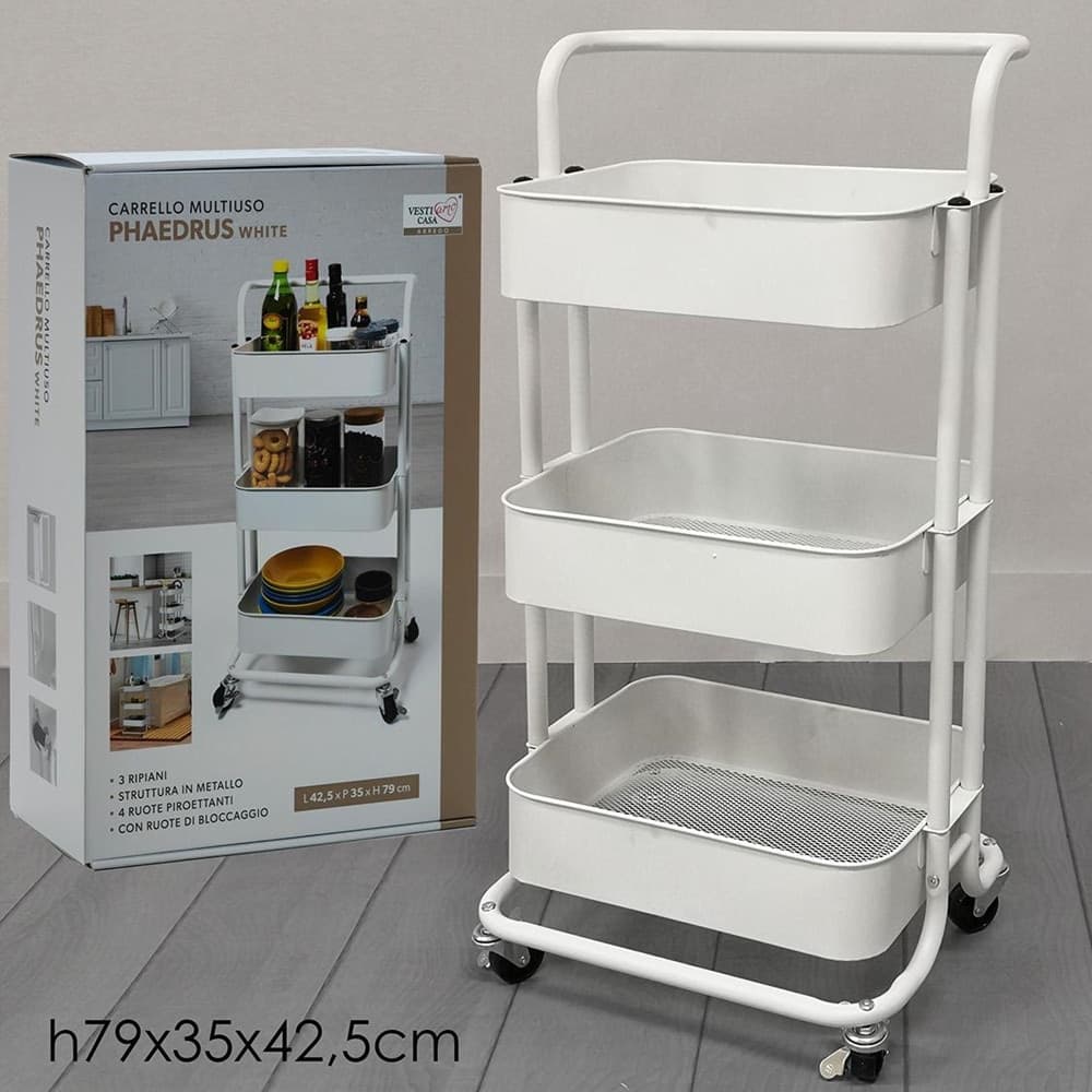 CARRELLO MULTIUSO IN METALLO A 3 RIPIANI 4 RUOTE PIROETTANTI CON BLOCCAGGIO PORTAOGGETTI in Carrelli porta oggetti Trade Shop italia - Napoli, commercioVirtuoso.it